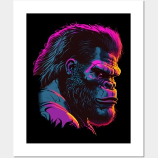 Synthwave Glitch Art Gorilla Posters and Art